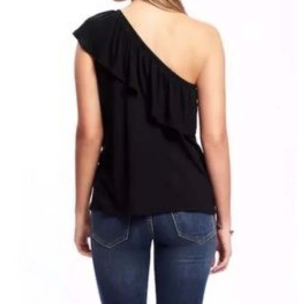 Old navy one shoulder blouse black ruffle medium